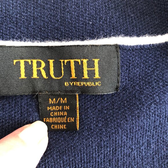 Truth Navy Blue Cardigan with White Trim Size Medium - Picture 2 of 10